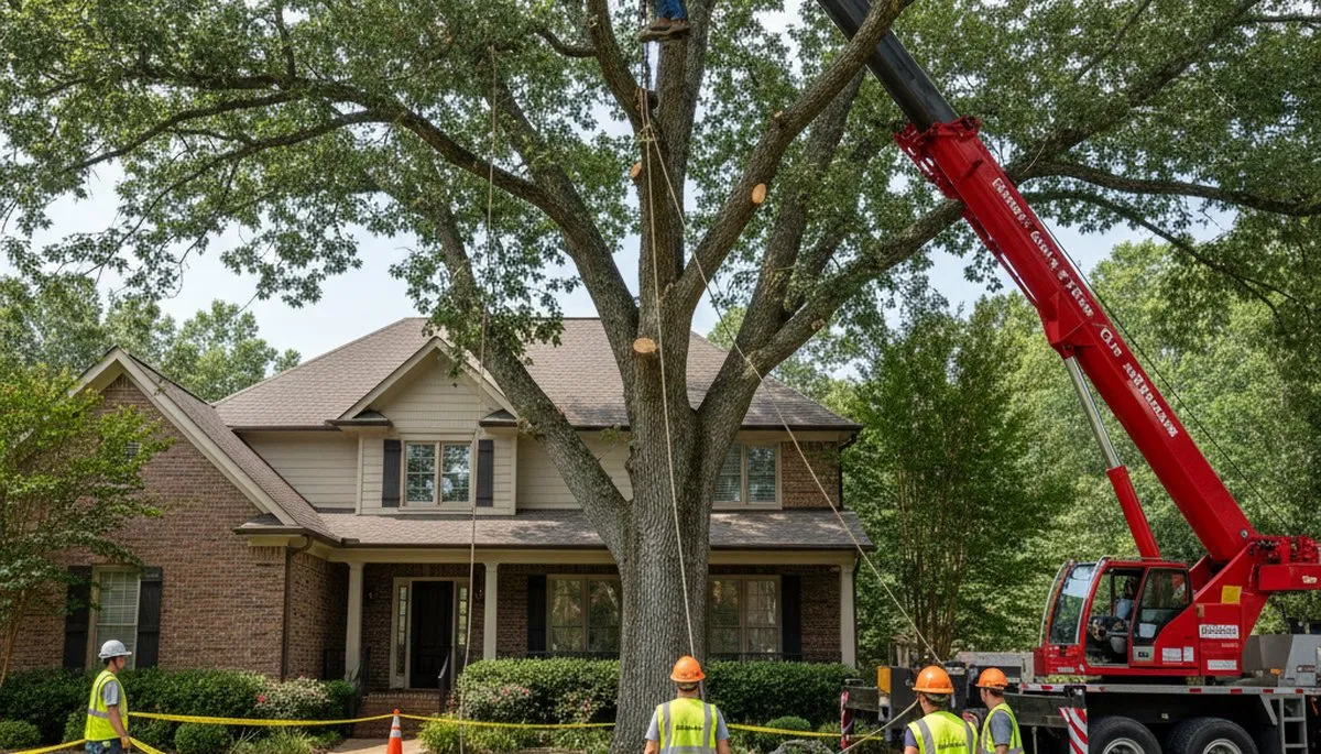 Professional crew performing large tree removal with bucket truck in Auburn near Tacoma, WA