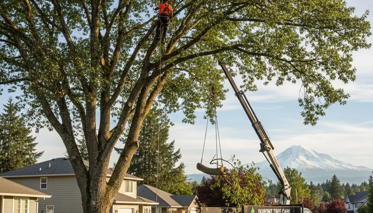 Professional tree removal service in Tacoma WA safely clearing large oak tree