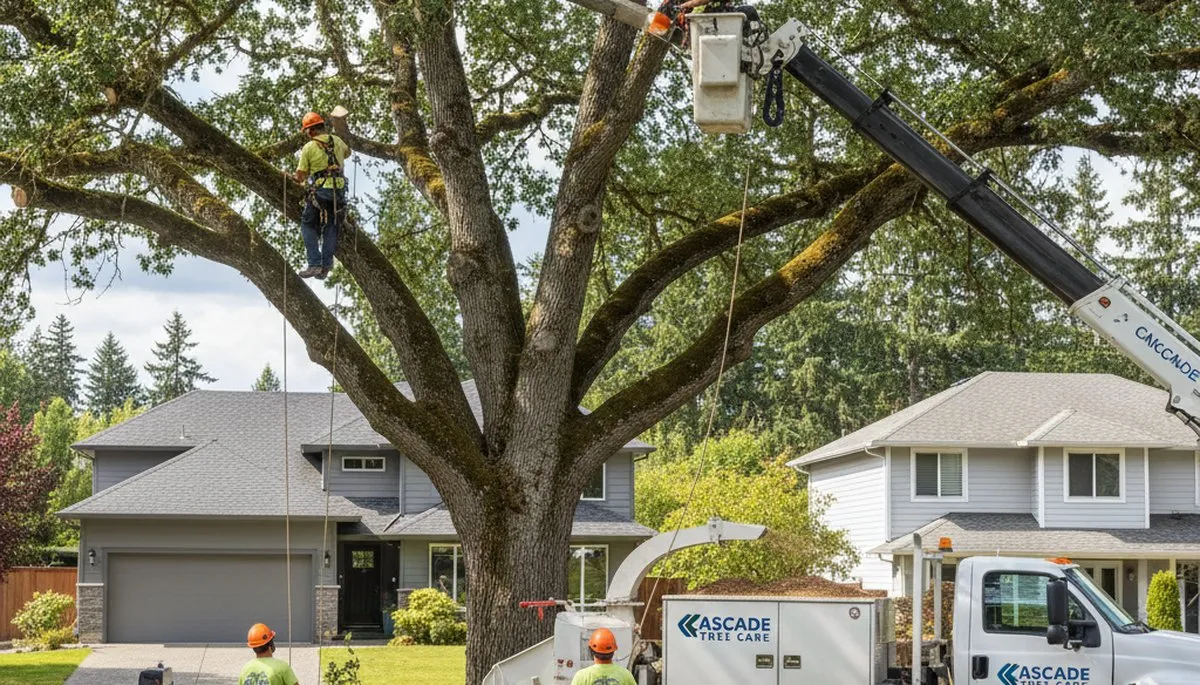 Professional tree removal service team working safely in Tacoma, WA yard