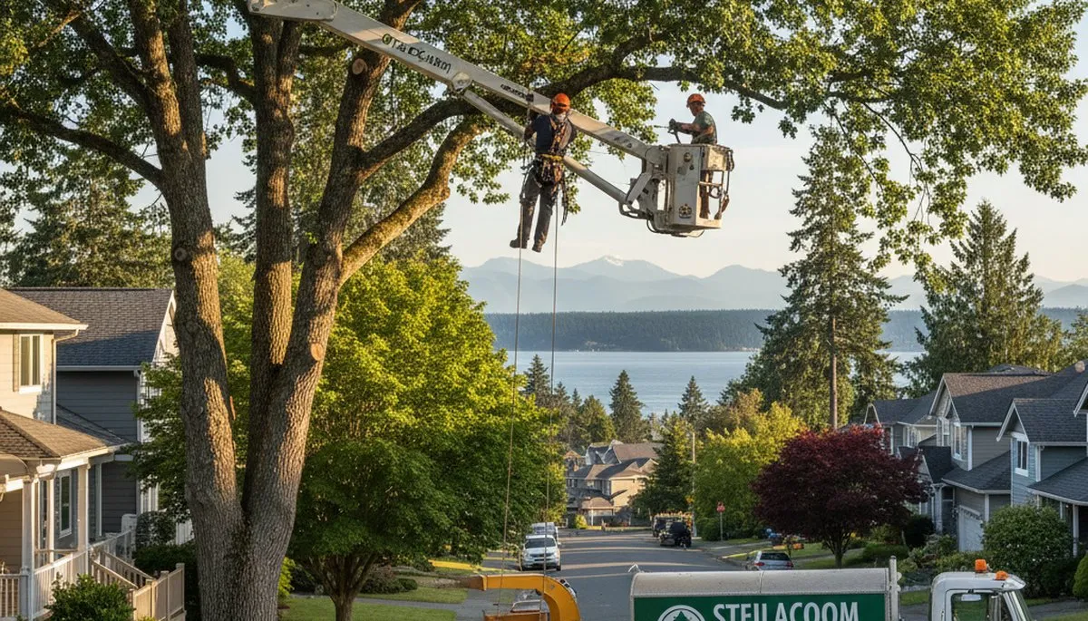 Professional tree removal service in Tacoma WA safely clearing large oak trees